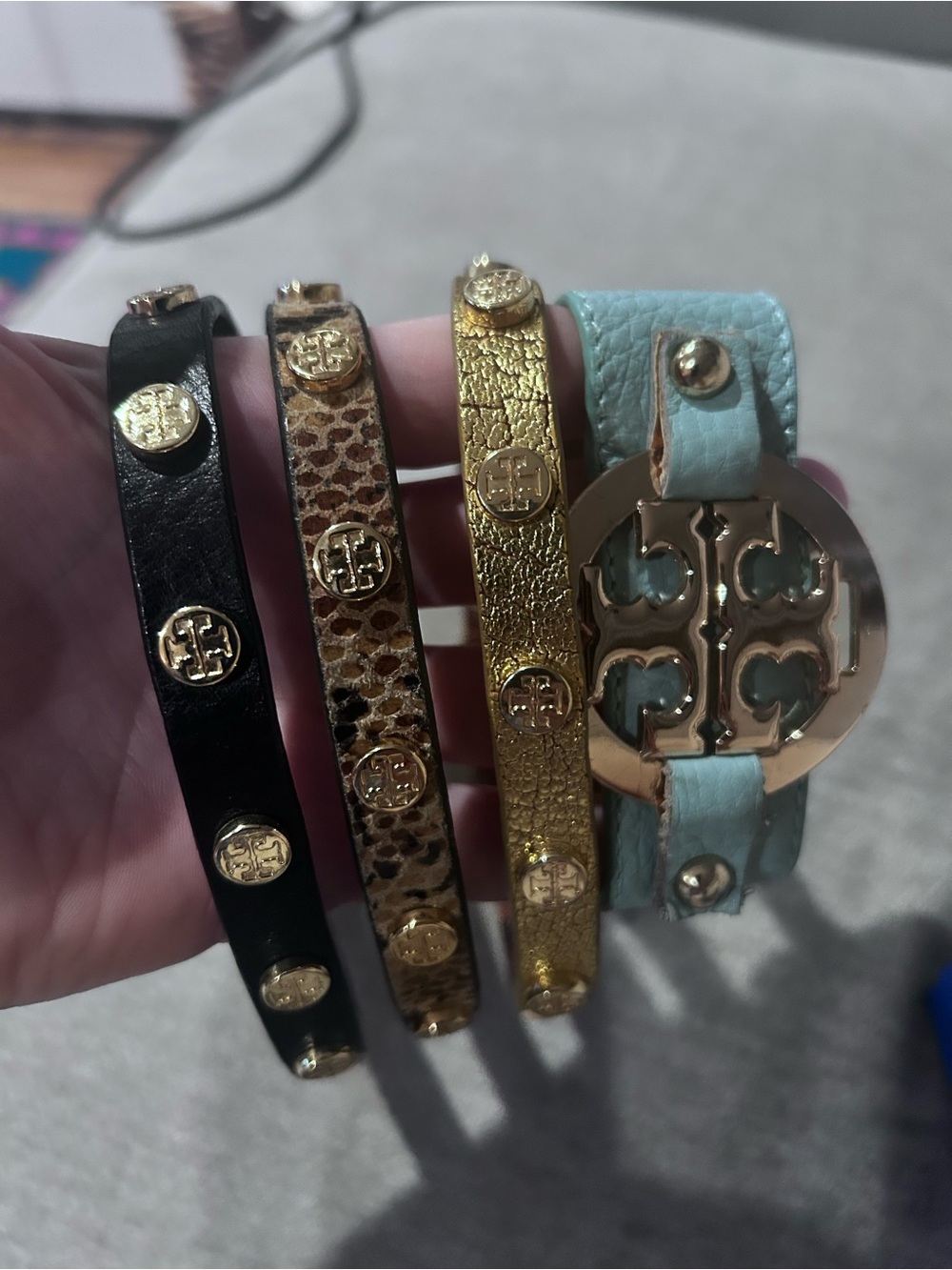Tory Burch Leather Bracelet Lot Reva Logo Cuff double Wrap Bracelets